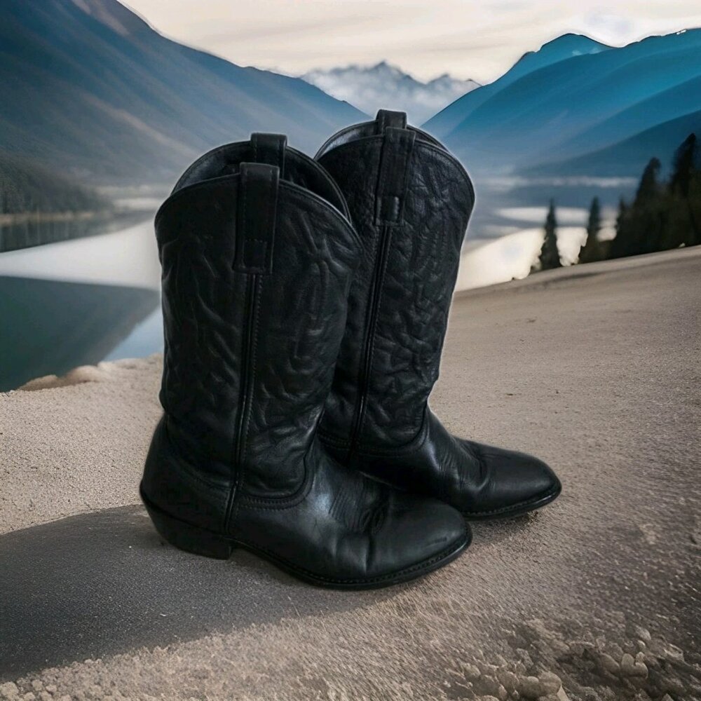 Laredo 6691 Men 8.5D Black Leather Western‎ Cowboy Boots Round Toe